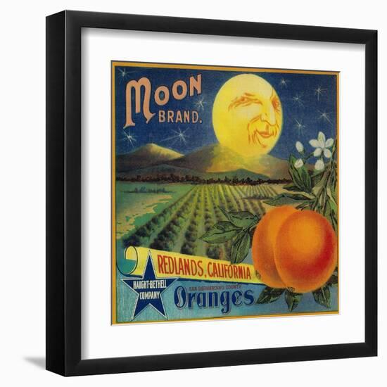 Moon Orange Label - Redlands, CA-Lantern Press-Framed Art Print