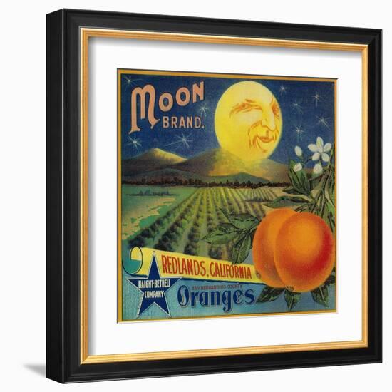 Moon Orange Label - Redlands, CA-Lantern Press-Framed Art Print