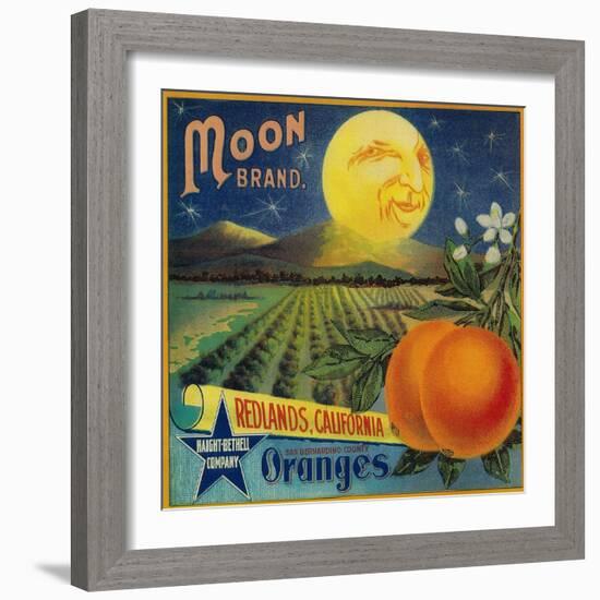 Moon Orange Label - Redlands, CA-Lantern Press-Framed Art Print