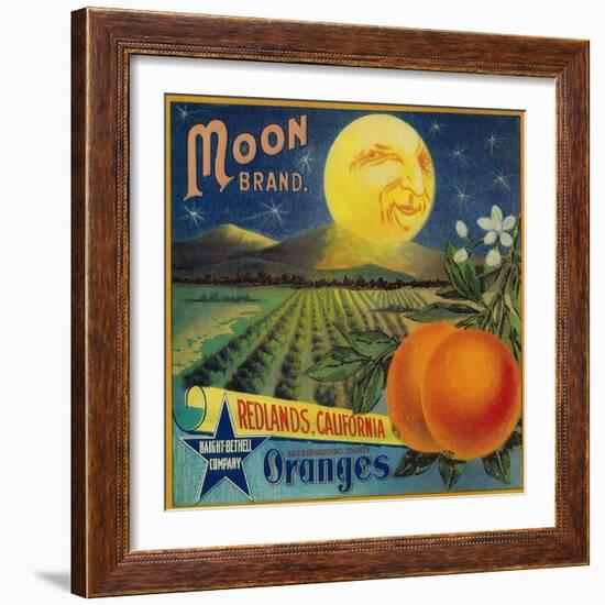 Moon Orange Label - Redlands, CA-Lantern Press-Framed Art Print