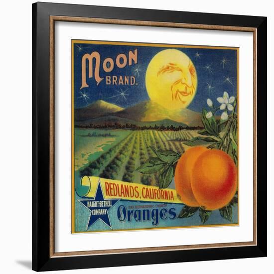 Moon Orange Label - Redlands, CA-Lantern Press-Framed Art Print