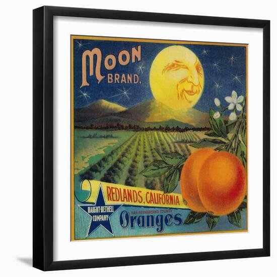 Moon Orange Label - Redlands, CA-Lantern Press-Framed Art Print