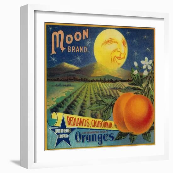 Moon Orange Label - Redlands, CA-Lantern Press-Framed Art Print