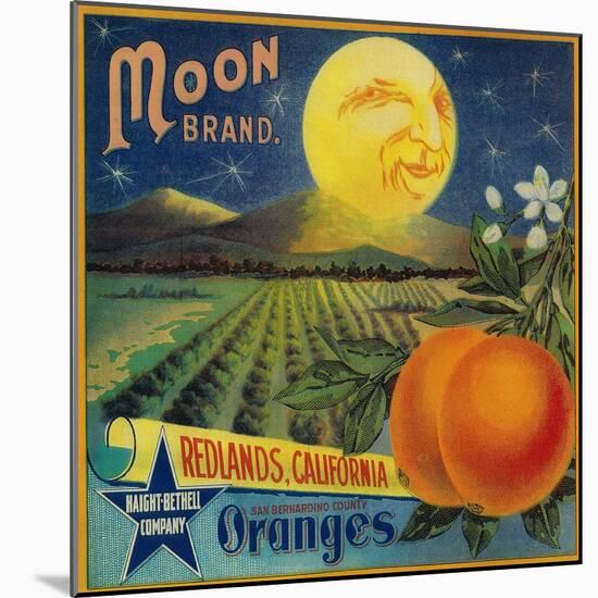 Moon Orange Label - Redlands, CA-Lantern Press-Mounted Art Print
