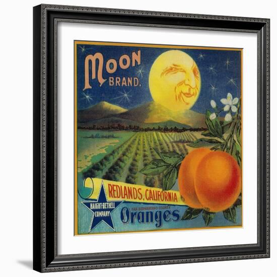 Moon Orange Label - Redlands, CA-Lantern Press-Framed Art Print