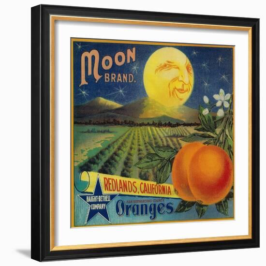 Moon Orange Label - Redlands, CA-Lantern Press-Framed Art Print