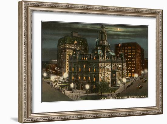 Moon over City Hall, Detroit, Michigan-null-Framed Art Print