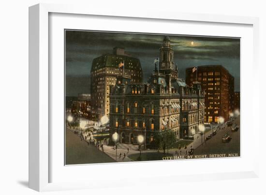 Moon over City Hall, Detroit, Michigan-null-Framed Art Print