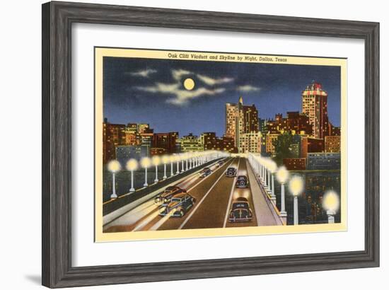 Moon over Cliff Viaduct, Dallas, Texas-null-Framed Art Print