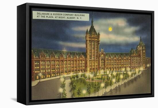 Moon over Delaware & Hudson Building, Albany, New York-null-Framed Stretched Canvas