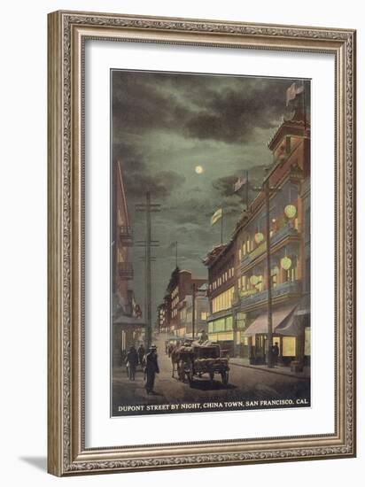 Moon over Dupont Street, Chinatown, San Francisco, California-null-Framed Art Print