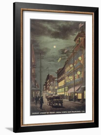 Moon over Dupont Street, Chinatown, San Francisco, California-null-Framed Art Print