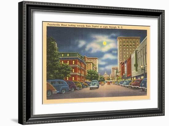 Moon over Fayetteville Street, Raleigh, North Carolina-null-Framed Art Print