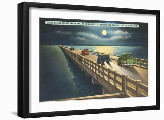 Moon over Gandy Bridge, St. Petersburg, Florida-null-Framed Art Print