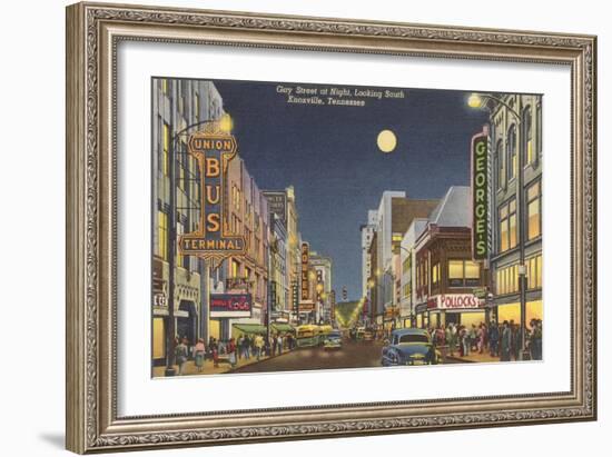 Moon over Gay Street, Knoxville, Tennessee-null-Framed Art Print