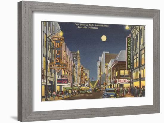 Moon over Gay Street, Knoxville, Tennessee-null-Framed Art Print