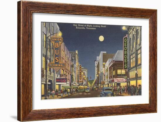 Moon over Gay Street, Knoxville, Tennessee-null-Framed Art Print