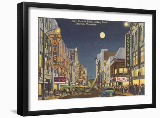 Moon over Gay Street, Knoxville, Tennessee-null-Framed Art Print