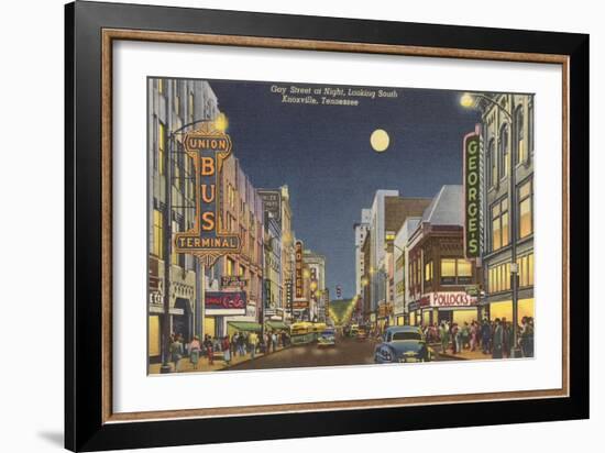 Moon over Gay Street, Knoxville, Tennessee-null-Framed Art Print