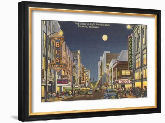 Moon over Gay Street, Knoxville, Tennessee-null-Framed Art Print