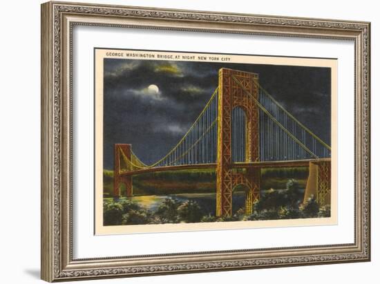 Moon over George Washington Bridge, New York City-null-Framed Art Print