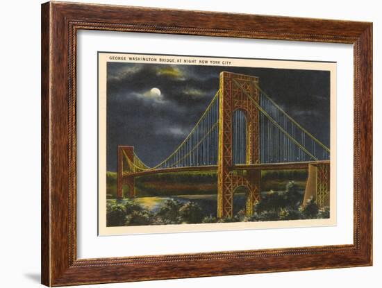 Moon over George Washington Bridge, New York City-null-Framed Art Print