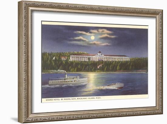 Moon over Grand Hotel, Mackinac Island, Michigan-null-Framed Art Print