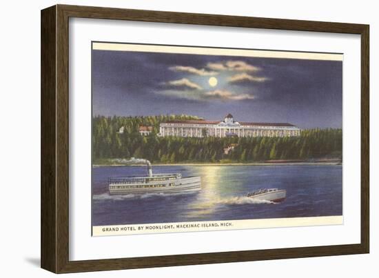 Moon over Grand Hotel, Mackinac Island, Michigan-null-Framed Art Print