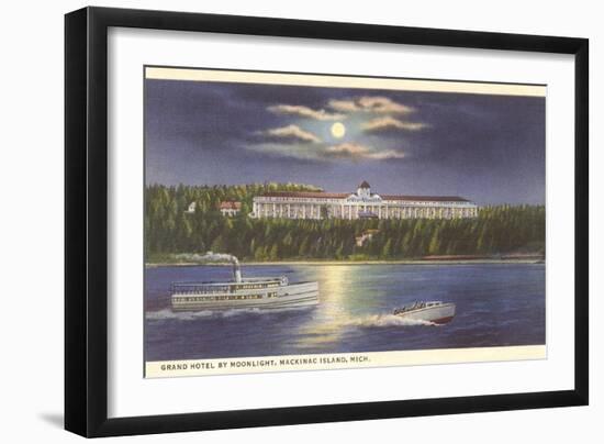 Moon over Grand Hotel, Mackinac Island, Michigan-null-Framed Art Print