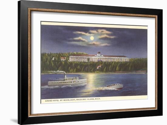 Moon over Grand Hotel, Mackinac Island, Michigan-null-Framed Art Print