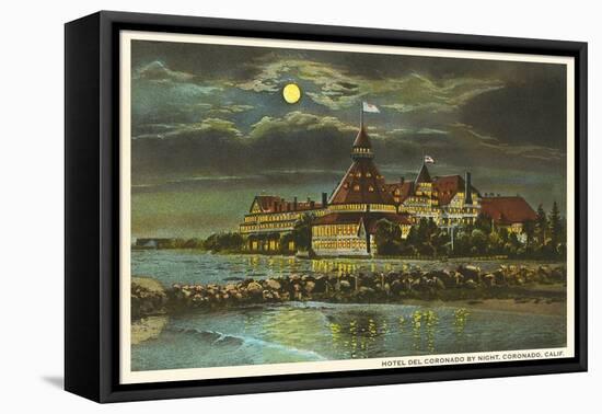 Moon over Hotel del Ccronado, San Diego, California-null-Framed Stretched Canvas