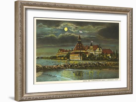 Moon over Hotel del Ccronado, San Diego, California-null-Framed Art Print