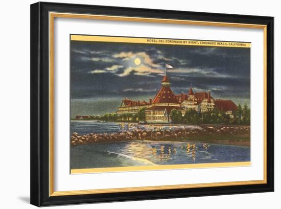 Moon over Hotel del Coronado, San Diego, California-null-Framed Art Print