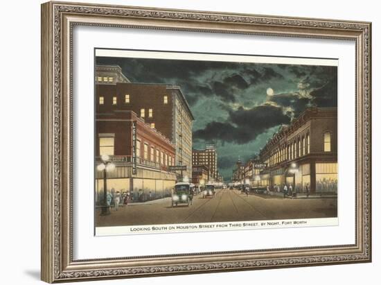 Moon over Houston Street, Fort Worth, Texas-null-Framed Art Print