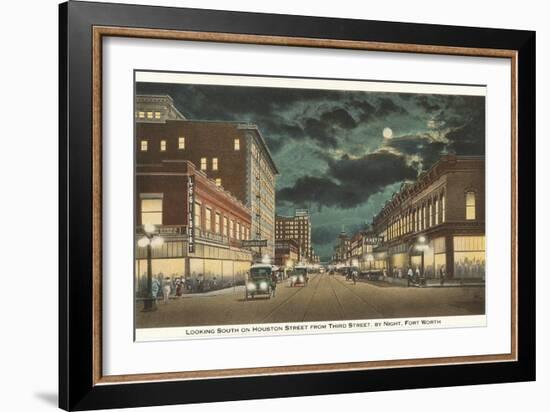 Moon over Houston Street, Fort Worth, Texas-null-Framed Art Print