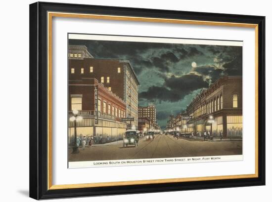 Moon over Houston Street, Fort Worth, Texas-null-Framed Art Print