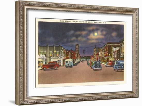 Moon over Main Street, Anderson, South Carolina-null-Framed Art Print