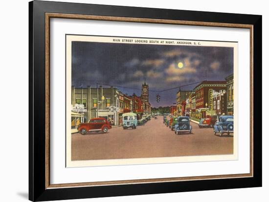 Moon over Main Street, Anderson, South Carolina-null-Framed Art Print