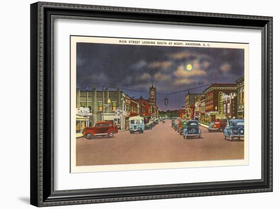 Moon over Main Street, Anderson, South Carolina-null-Framed Art Print