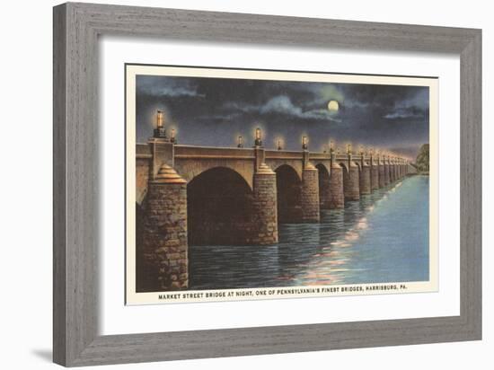 Moon over Market Street Bridge, Harrisburg, Pennsylvania-null-Framed Art Print