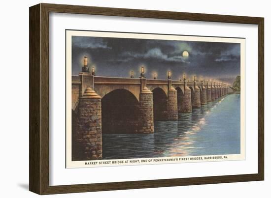 Moon over Market Street Bridge, Harrisburg, Pennsylvania-null-Framed Art Print