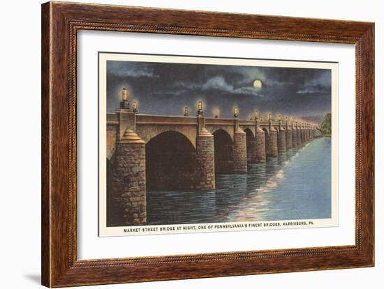 Moon over Market Street Bridge, Harrisburg, Pennsylvania-null-Framed Art Print