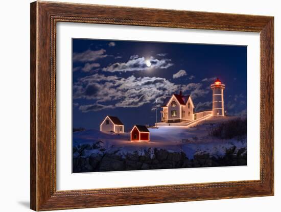 Moon Over Nubble-Michael Blanchette Photography-Framed Photographic Print