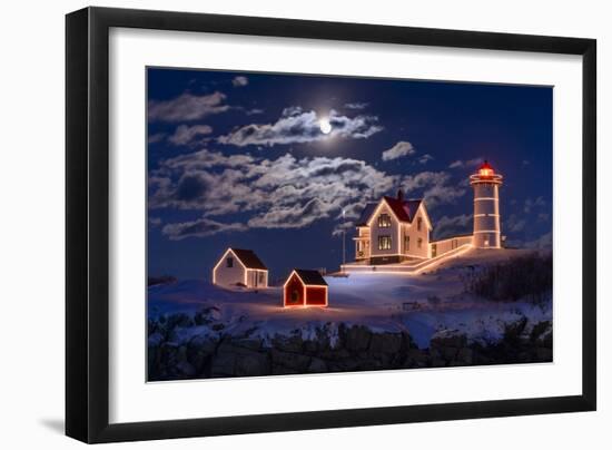 Moon Over Nubble-Michael Blanchette Photography-Framed Photographic Print