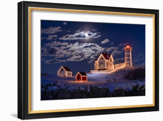 Moon Over Nubble-Michael Blanchette Photography-Framed Photographic Print