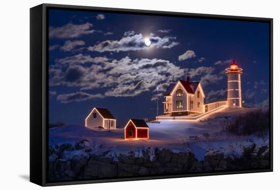 Moon Over Nubble-Michael Blanchette Photography-Framed Stretched Canvas