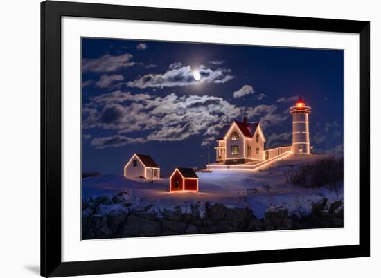 Moon Over Nubble-Michael Blanchette Photography-Framed Photographic Print