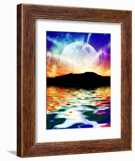 Moon Over Ocean Landscape, Artwork-Victor Habbick-Framed Premium Photographic Print