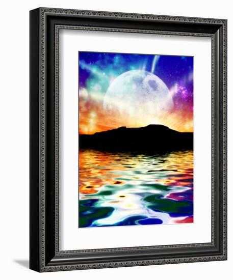 Moon Over Ocean Landscape, Artwork-Victor Habbick-Framed Premium Photographic Print