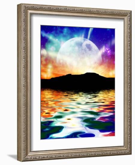 Moon Over Ocean Landscape, Artwork-Victor Habbick-Framed Photographic Print